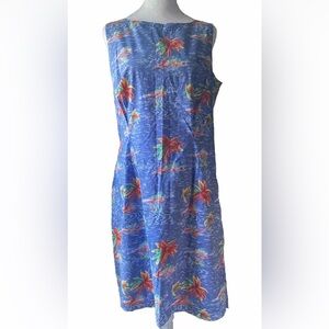 Mosaic Sheath Dress 18 Blue Palm Trees Beach‎